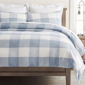 PotteryBarn Bryce Buffalo Check King Duvet Cover-Chambray Blue/White